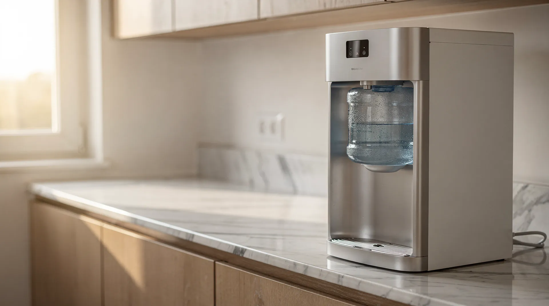 Fontaine à bonbonne d'eau installée dans une cuisine moderne pour usage particulier