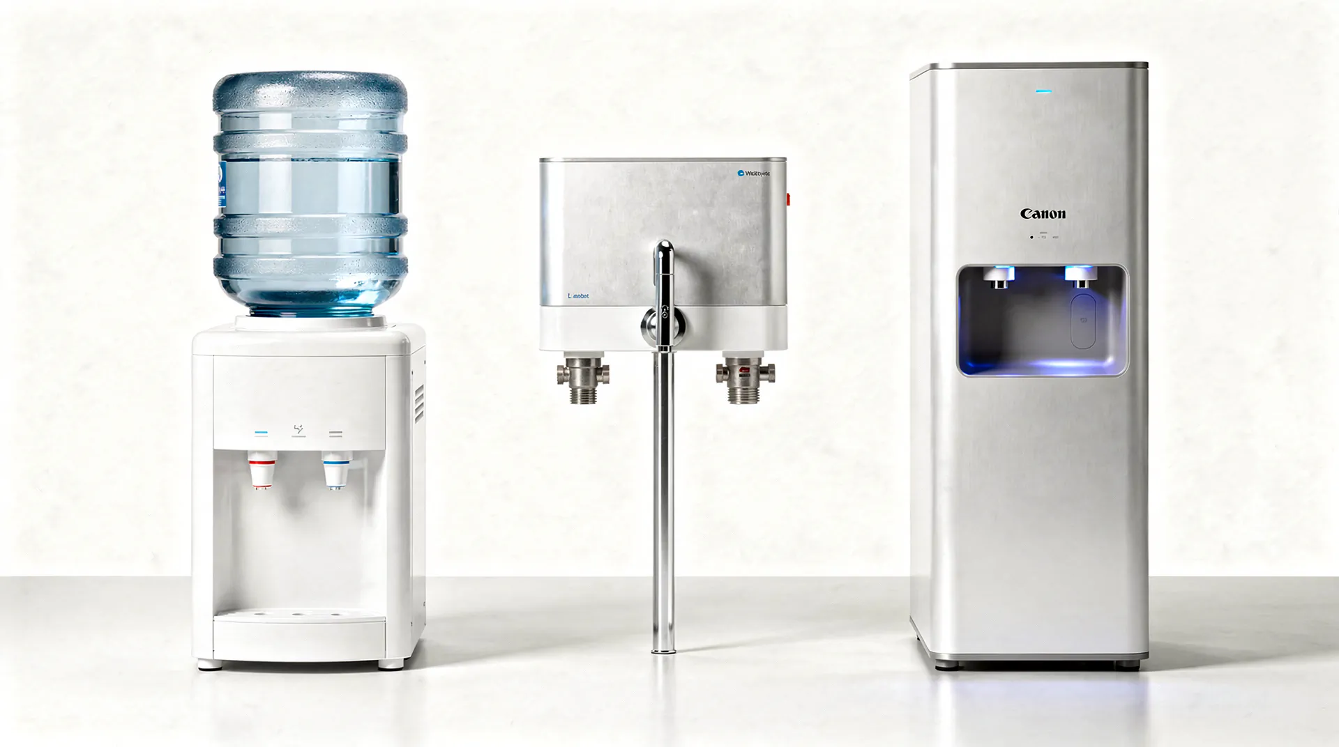 Comparatif visuel des trois principaux types de fontaines à eau pour usage domestique